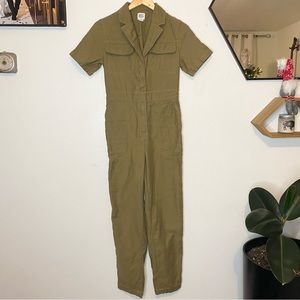BDG Urban Outfitters Lizzy Olive Green Coverall Jumpsuit Short Sleeve